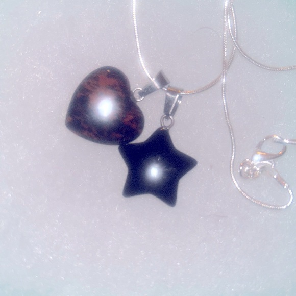 Mahogany Obsidian Heart ♥️ and Onyx Star sterling silver necklace 16” - Picture 4 of 7